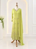 Chiffon 3 piece salwar suit 16- Lime Green - Image 2