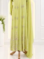 Chiffon 3 piece salwar suit 16- Lime Green - Image 4