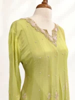 Chiffon 3 piece salwar suit 16- Lime Green - Image 3