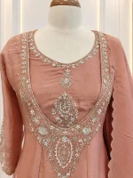 Tissue 3 piece salwar suit 3- Fog rose - Image 3