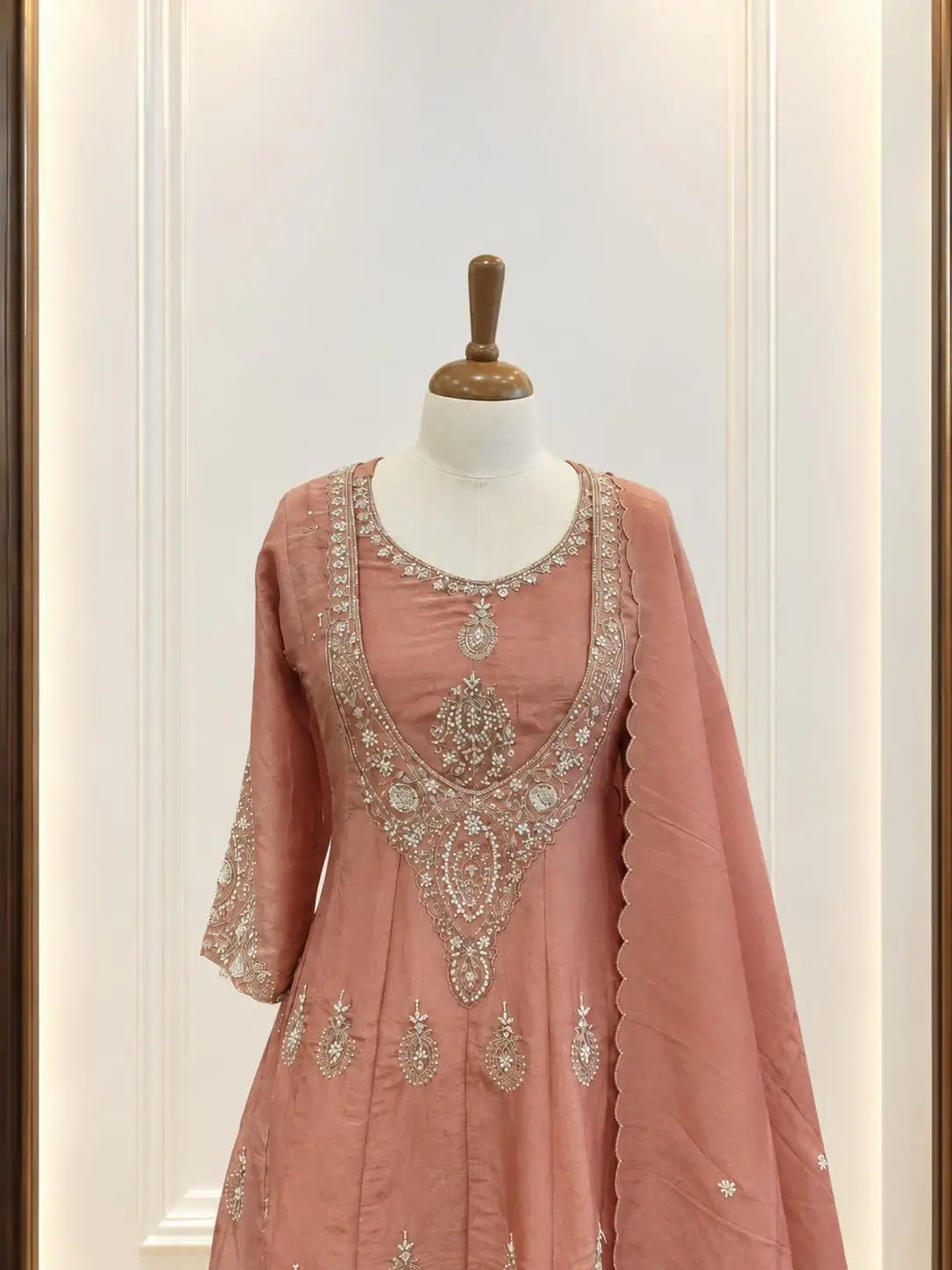 CSL2238_00004 Tissue 3 piece salwar suit 3- Fog rose - Image 1