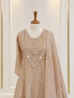 Tissue 3 piece salwar suit 4- Deep Champagne