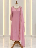 Chiffon 3 piece salwar suit 18- Pink - Image 2