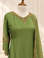 Chiffon 3 piece salwar suit 18- Olive Green - Image 3