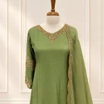 Chiffon 3 piece salwar suit 18- Olive Green