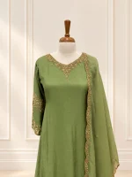 Chiffon 3 piece salwar suit 18- Olive Green