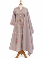 Mul Chanderi 3 piece salwar suit 25- Dusty Lavender - Image 2