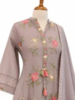 Mul Chanderi 3 piece salwar suit 25- Dusty Lavender - Image 3