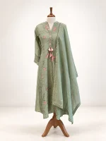 Mul Chanderi 3 piece salwar suit 25- Sage Green - Image 2