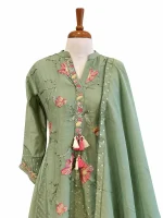 Mul Chanderi 3 piece salwar suit 25- Sage Green