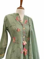 Mul Chanderi 3 piece salwar suit 25- Sage Green - Image 3