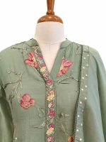 Mul Chanderi 3 piece salwar suit 25- Sage Green - Image 4