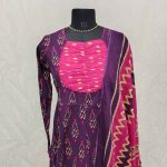 Cotton Ikat-print salwar with a contrast gathered yoke-Purple