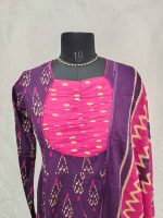 Cotton Ikat-print salwar with a contrast gathered yoke-Purple - Image 2