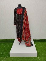 Cotton Ikat-print salwar with a contrast gathered yoke-Black - Image 4