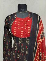Cotton Ikat-print salwar with a contrast gathered yoke-Black - Image 2
