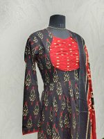 Cotton Ikat-print salwar with a contrast gathered yoke-Black - Image 3
