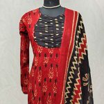 Cotton Ikat-print salwar with a contrast gathered yoke-Brick