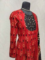 Cotton Ikat-print salwar with a contrast gathered yoke-Brick - Image 3