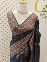 Semi tussar banarasi with simple motifs on the body and with thick boarder