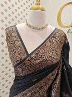 Semi tussar banarasi with simple motifs on the body and with thick boarder - Image 2