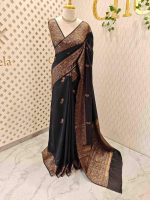 Semi tussar banarasi with simple motifs on the body and with thick boarder - Image 3