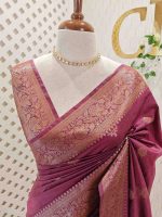 Semi tussar banarasi with simple motifs on the body and with thick boarder - Image 5