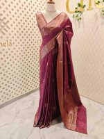 Semi tussar banarasi with simple motifs on the body and with thick boarder - Image 6