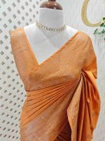 Semi tussar banarasi with simple motifs on the body and with thick boarder - Image 8