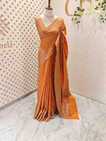 Semi tussar banarasi with simple motifs on the body and with thick boarder - Image 9