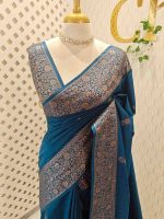 Semi tussar banarasi with simple motifs on the body and with thick boarder - Image 10