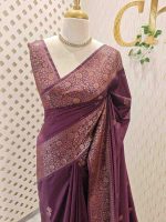 Semi tussar banarasi with simple motifs on the body and with thick boarder - Image 13