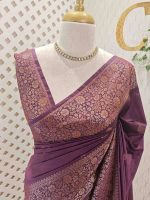 Semi tussar banarasi with simple motifs on the body and with thick boarder - Image 14