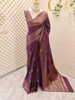 Semi tussar banarasi with simple motifs on the body and with thick boarder - Image 15