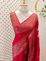 Semi tussar banarasi with simple motifs on the body and with thick boarder - Image 16
