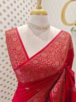 Semi tussar banarasi with simple motifs on the body and with thick boarder - Image 17