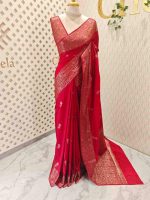 Semi tussar banarasi with simple motifs on the body and with thick boarder - Image 18