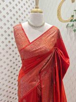 Semi tussar banarasi with simple motifs on the body and with thick boarder - Image 19