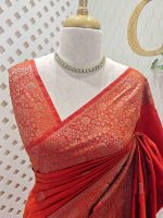 Semi tussar banarasi with simple motifs on the body and with thick boarder - Image 20