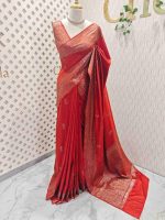 Semi tussar banarasi with simple motifs on the body and with thick boarder - Image 21