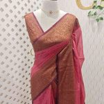 Tissue silk with small check pattern body and paisley design on the border