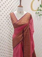 Tissue silk with small check pattern body and paisley design on the border
