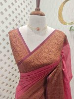 Tissue silk with small check pattern body and paisley design on the border - Image 2