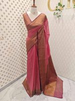 Tissue silk with small check pattern body and paisley design on the border - Image 3