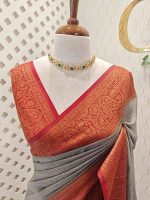 Tissue silk with small check pattern body and paisley design on the border - Image 8