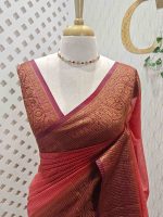 Tissue silk with small check pattern body and paisley design on the border - Image 11