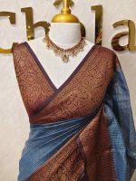 Tissue silk with small check pattern body and paisley design on the border - Image 14