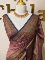 Tissue silk with small check pattern body and paisley design on the border - Image 17