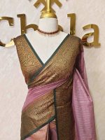 Tissue silk with small check pattern body and paisley design on the border - Image 19