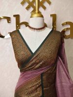 Tissue silk with small check pattern body and paisley design on the border - Image 20